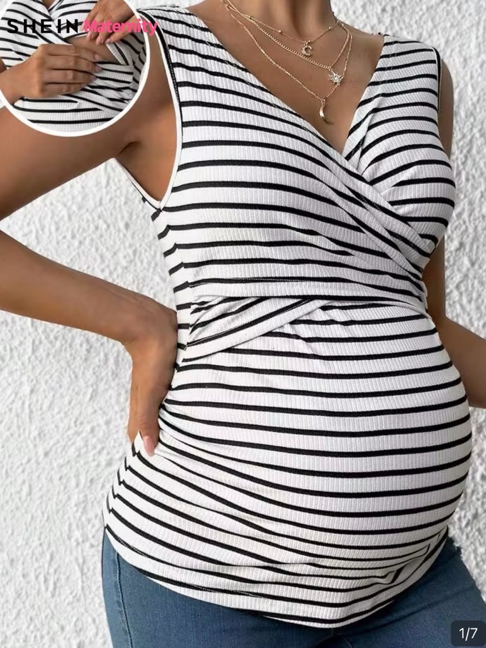 SHEIN Black and White Striped Wrap V-Neck Maternity Tank- SET OF 2